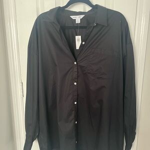 Old Navy the boyfriend Shirt black button down long sleeve pocket front NWT